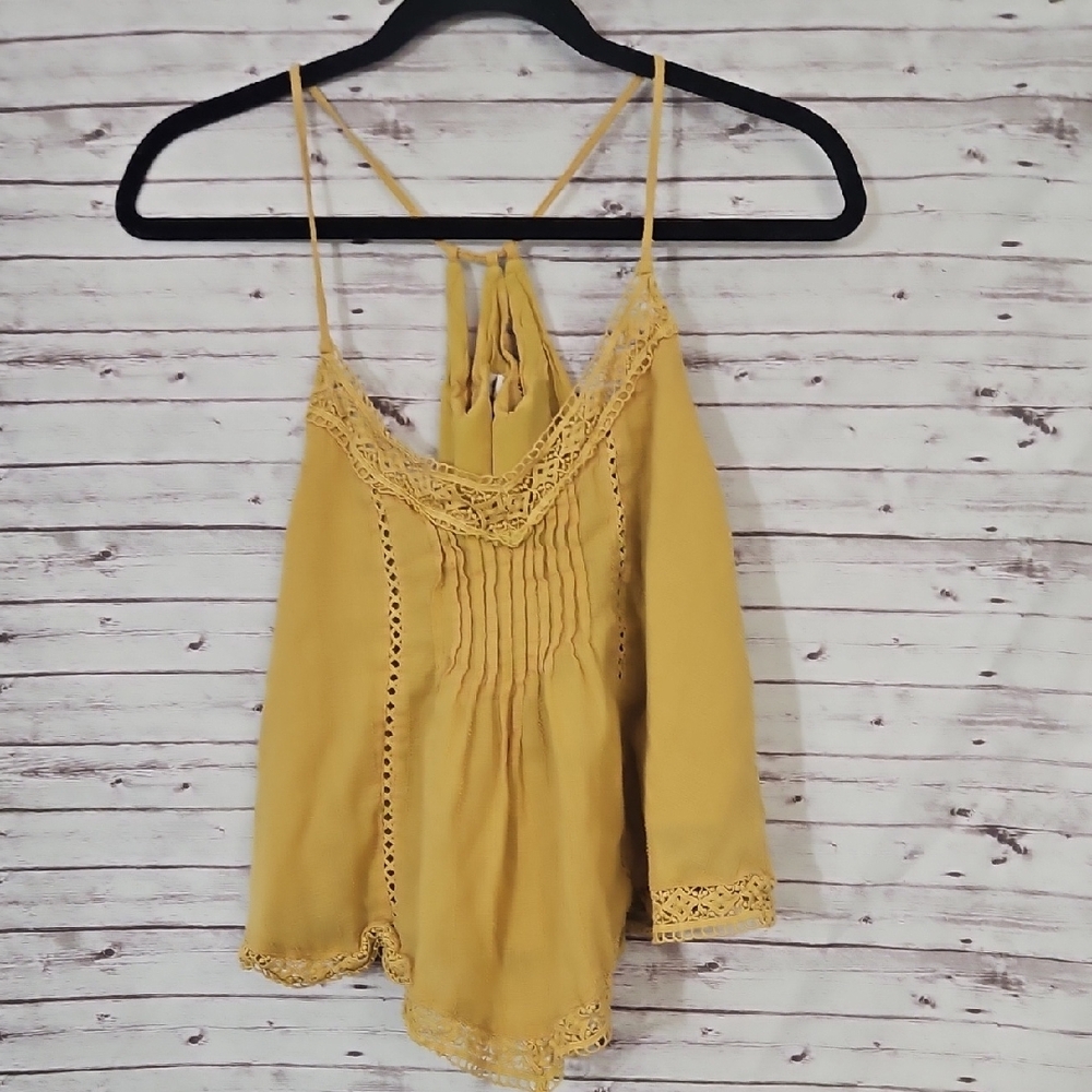 Miss Me Mustard Lace Trim Blouse